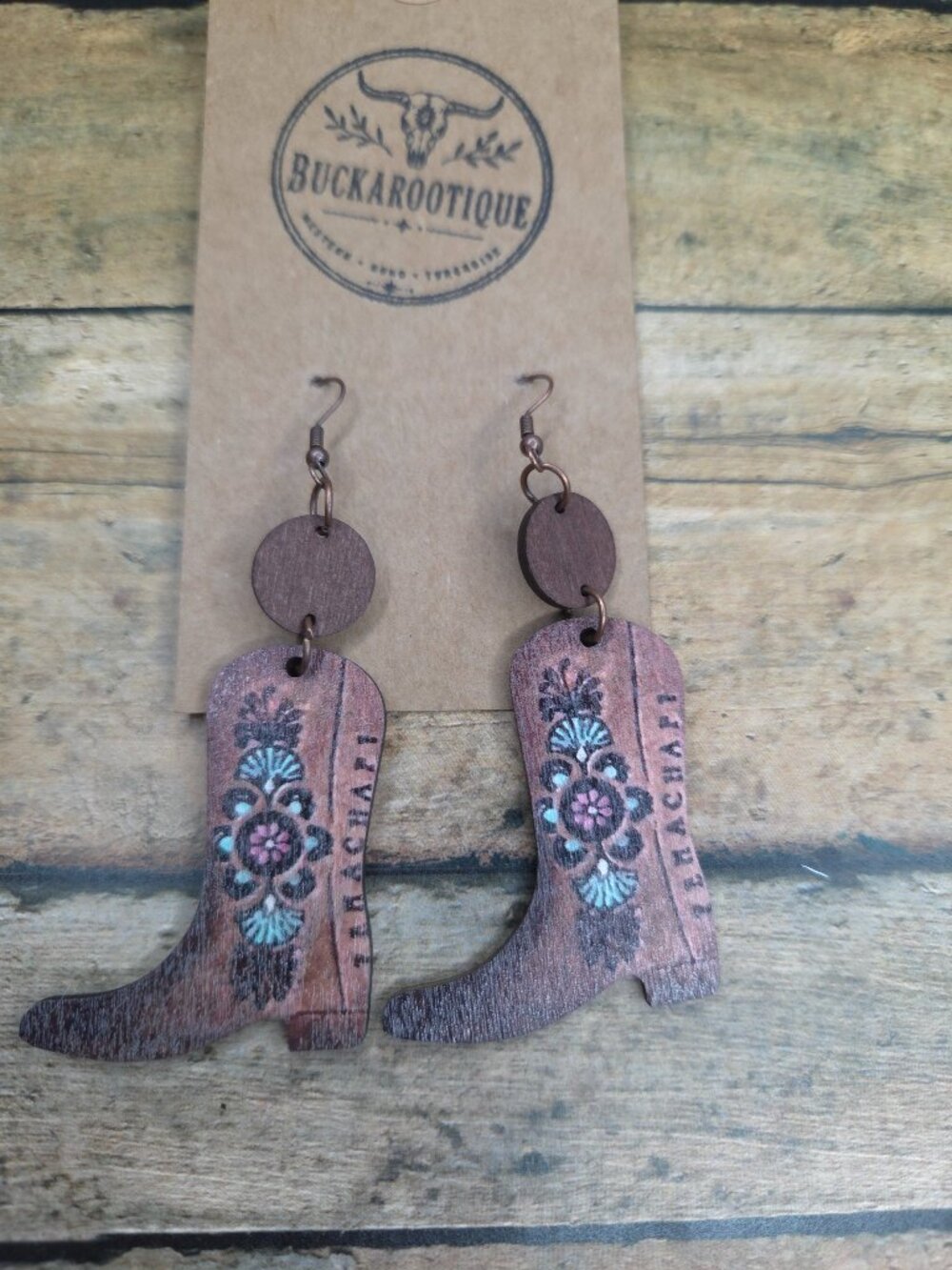 Cowgirl Boot Wooden Earrings Western Boho Rodeo Rustic Boutique Style